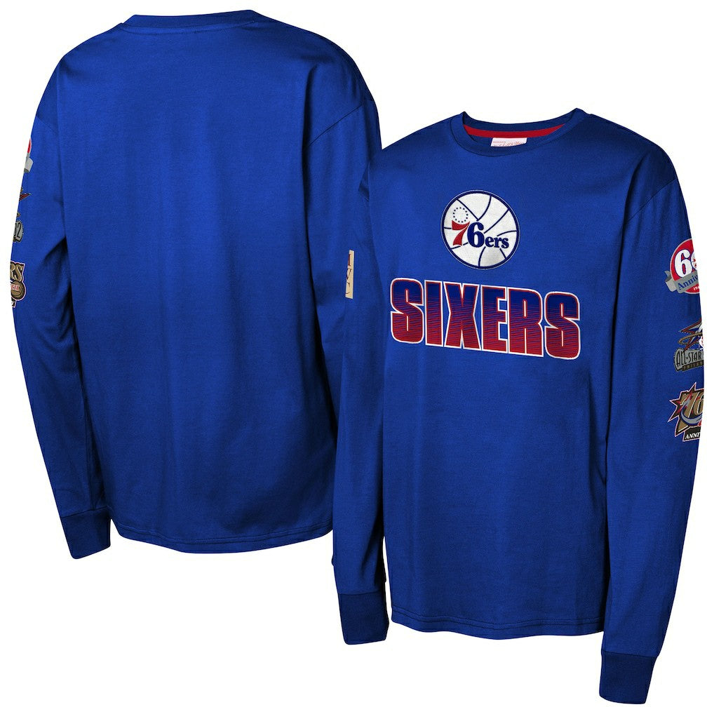 Philadelphia 76ers Youth Hardwood Classics All Over Long Sleeve T-Shirt Royal | Mitchell & Ness for sale