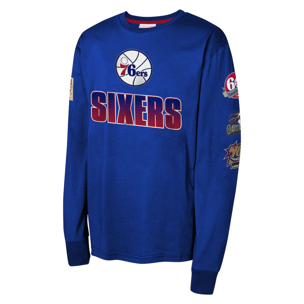 Philadelphia 76ers Youth Hardwood Classics All Over Long Sleeve T-Shirt Royal | Mitchell & Ness for sale