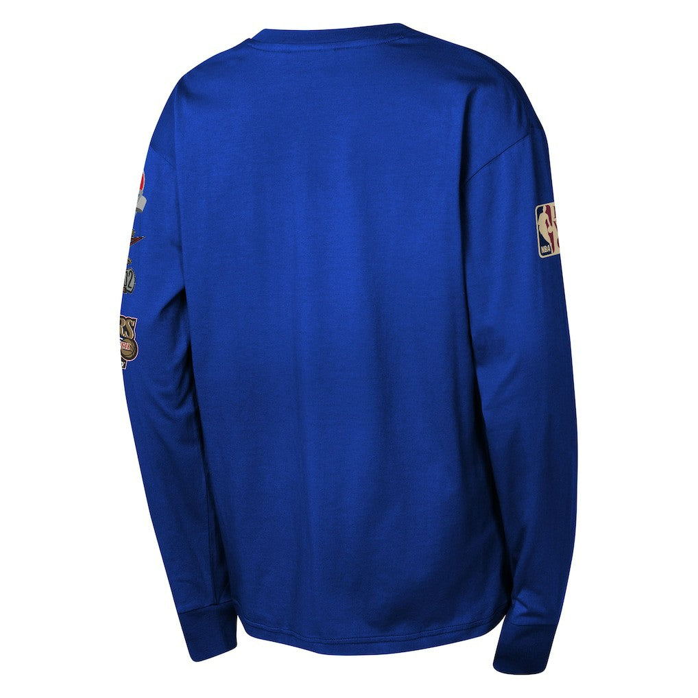 Philadelphia 76ers Youth Hardwood Classics All Over Long Sleeve T-Shirt Royal | Mitchell & Ness for sale