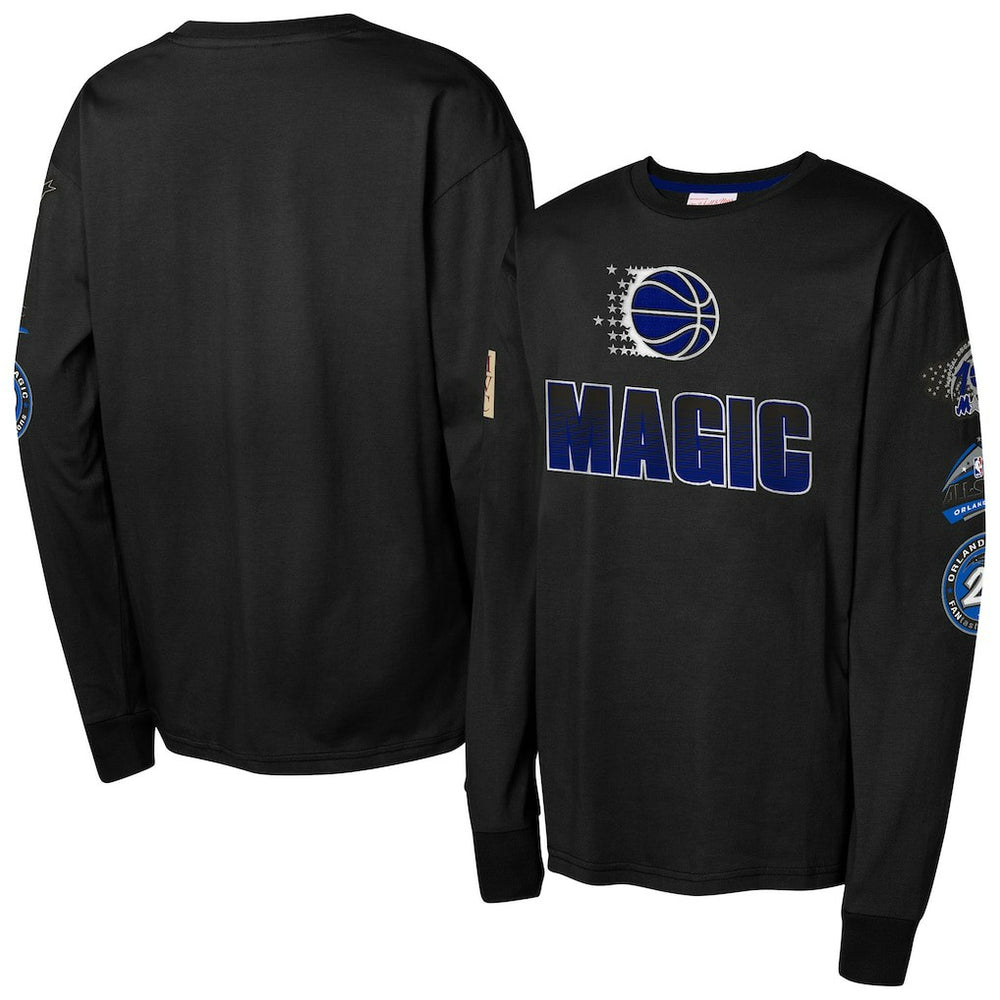 Orlando Magic Youth Hardwood Classics All Over Long Sleeve T-Shirt Black | Mitchell & Ness Lifestyle