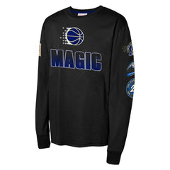 Orlando Magic Youth Hardwood Classics All Over Long Sleeve T-Shirt Black | Mitchell & Ness Lifestyle