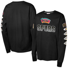 San Antonio Spurs Youth Hardwood Classics All Over Long Sleeve T-Shirt Black | Mitchell & Ness