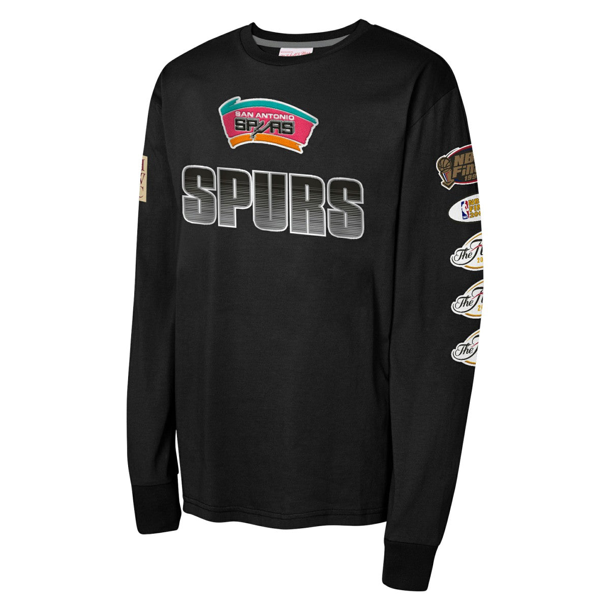 San Antonio Spurs Youth Hardwood Classics All Over Long Sleeve T-Shirt Black | Mitchell & Ness