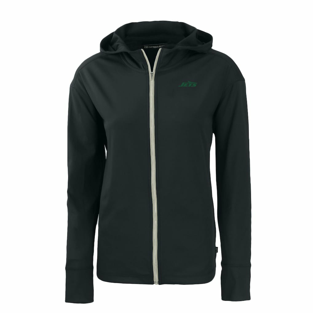 New York Jets Cutter & Buck Women's Primary Logo Daybreak Eco Recycled Full-Zip Hoodie Jacket Black