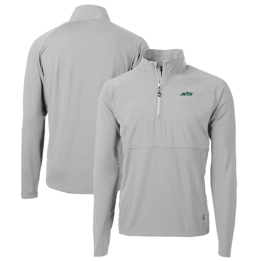 New York Jets Cutter & Buck Primary Logo Adapt Eco Knit Hybrid Recycled Raglan Quarter-Zip Top Gray