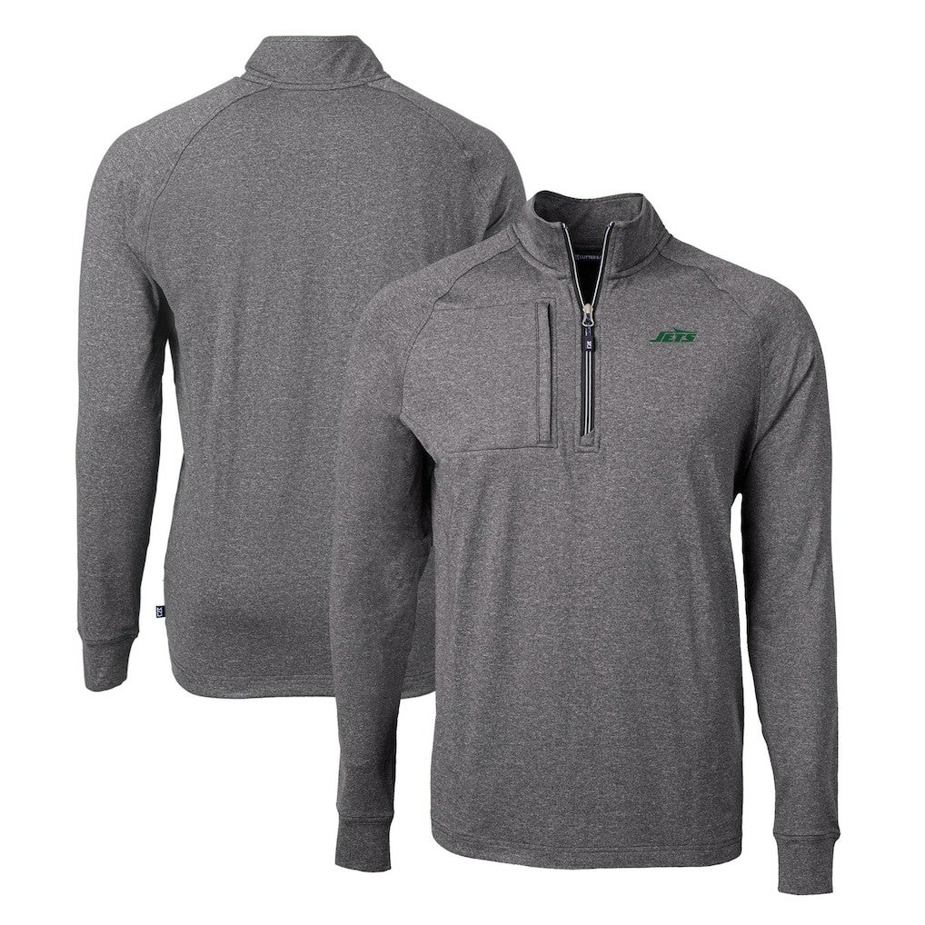 New York Jets Cutter & Buck Primary Logo Adapt Eco Knit Quarter-Zip Top Heather Black