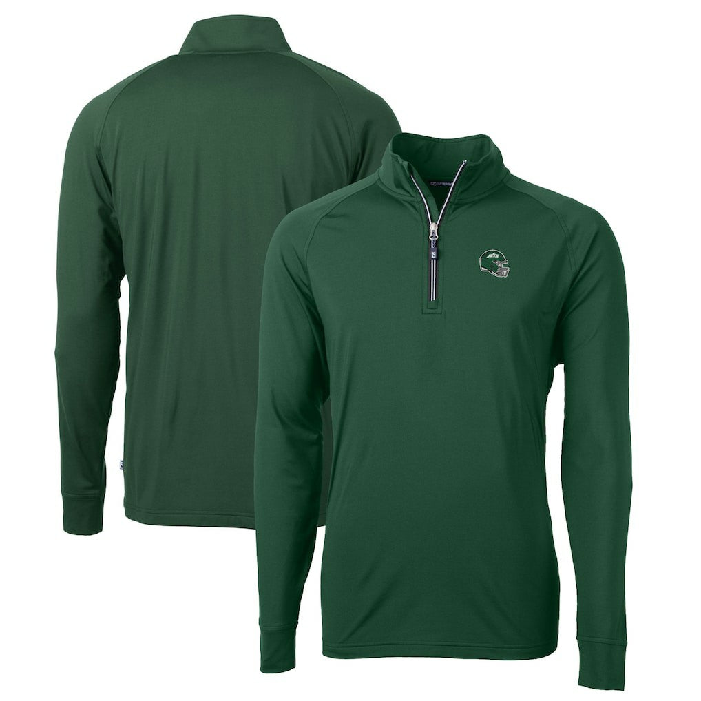 New York Jets Cutter & Buck Helmet Adapt Eco Knit Stretch Recycled Quarter-Zip Top Hunter Green