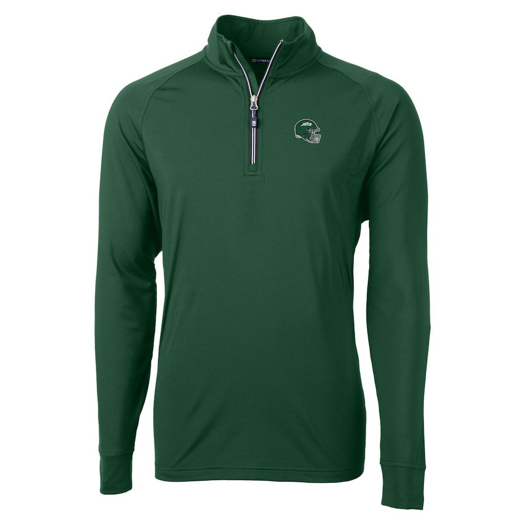 New York Jets Cutter & Buck Helmet Adapt Eco Knit Stretch Recycled Quarter-Zip Top Hunter Green