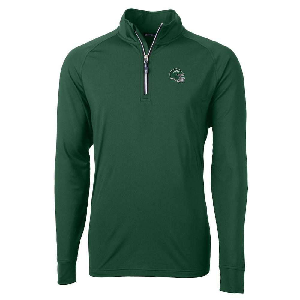 New York Jets Cutter & Buck Helmet Adapt Eco Knit Stretch Recycled Quarter-Zip Top Hunter Green