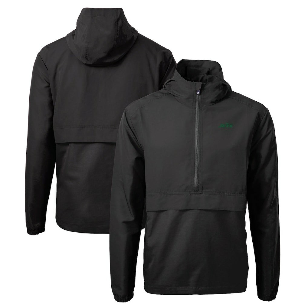 New York Jets Cutter & Buck Primary Logo Charter Eco Recycled Half-Zip Anorak Jacket Black