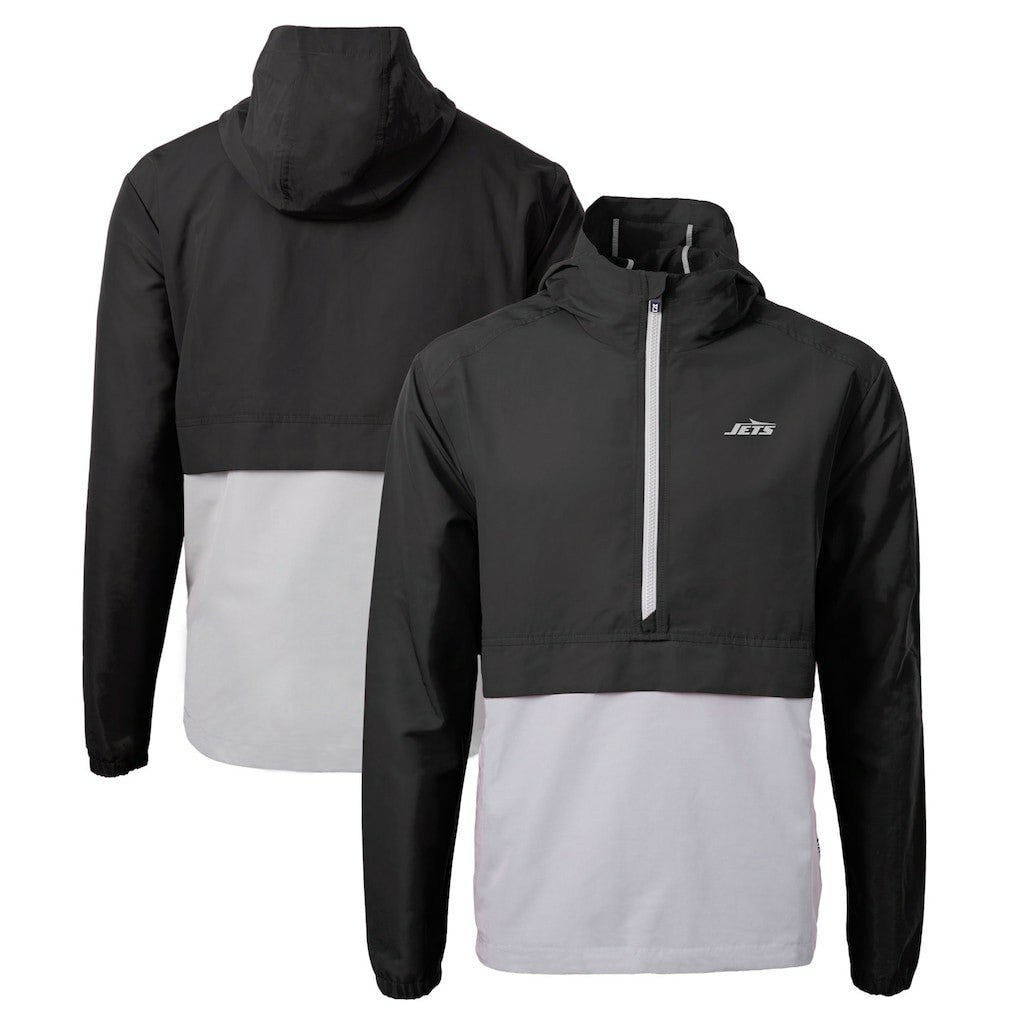 New York Jets Cutter & Buck Monochromatic Logo Charter Eco Recycled Half-Zip Anorak Jacket Black/Gray