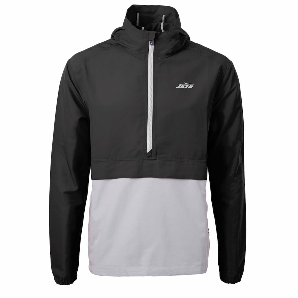 New York Jets Cutter & Buck Monochromatic Logo Charter Eco Recycled Half-Zip Anorak Jacket Black/Gray