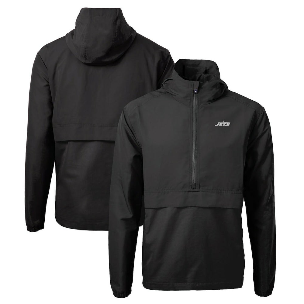 New York Jets Cutter & Buck Monochromatic Logo Charter Eco Recycled Half-Zip Anorak Jacket Black
