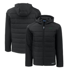 New York Jets Cutter & Buck Primary Logo Evoke Hybrid Eco Softshell Recycled Full-Zip Hooded Jacket Black
