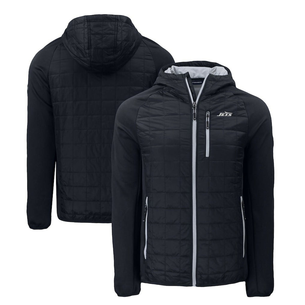 New York Jets Cutter & Buck Monochromatic Logo Rainier PrimaLoft Eco Full-Zip Hybrid Jacket Black