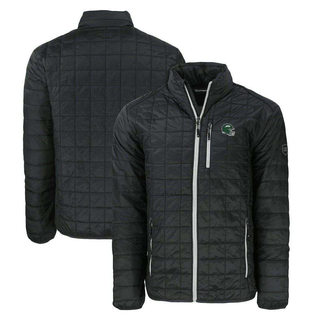New York Jets Cutter & Buck Big & Tall Helmet Rainier PrimaLoft Eco Insulated Full-Zip Puffer Jacket Black