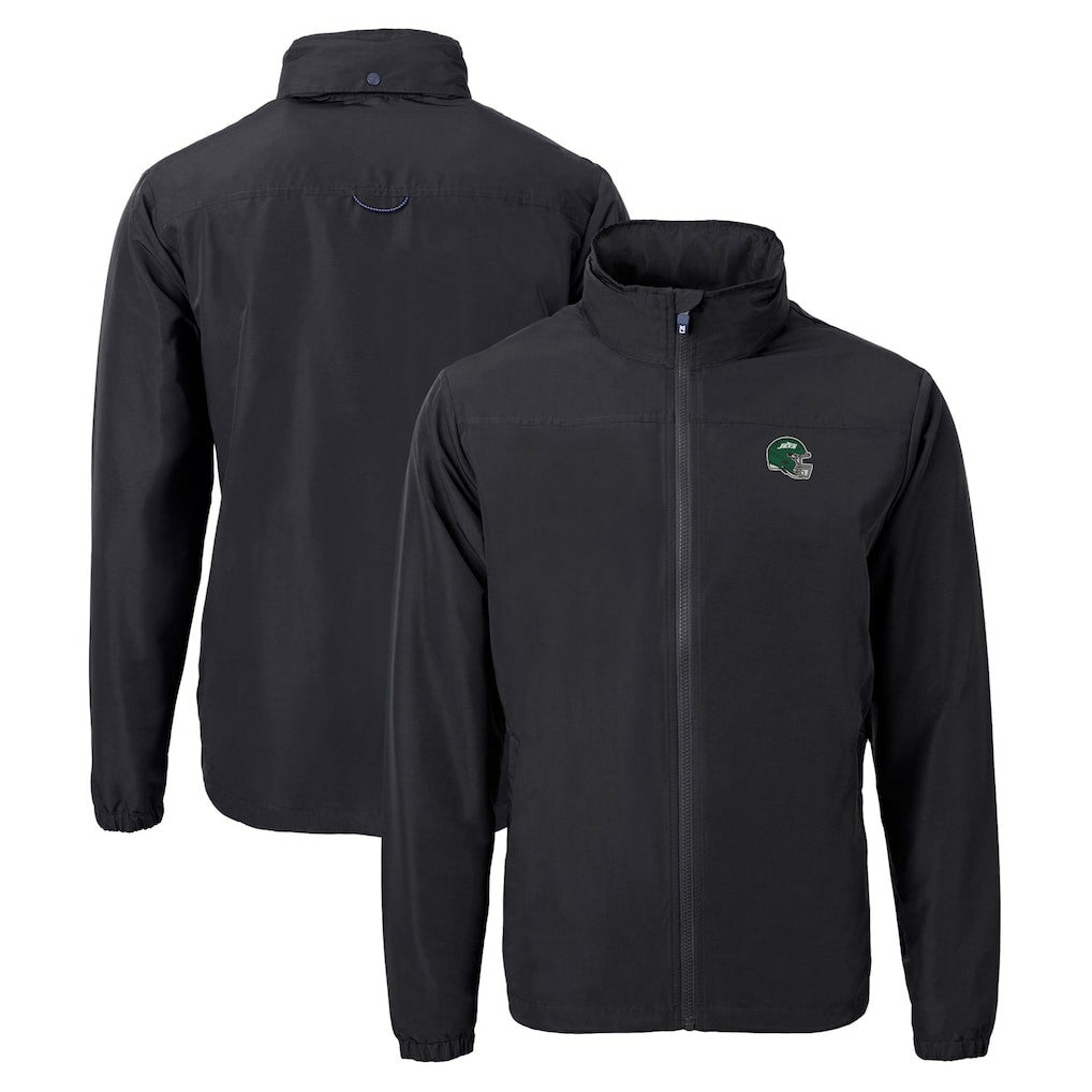 New York Jets Cutter & Buck Big & Tall Helmet Charter Eco Knit Recycled Full-Zip Jacket Black