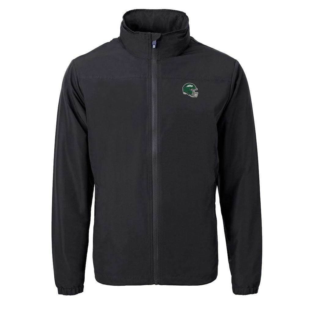 New York Jets Cutter & Buck Big & Tall Helmet Charter Eco Knit Recycled Full-Zip Jacket Black