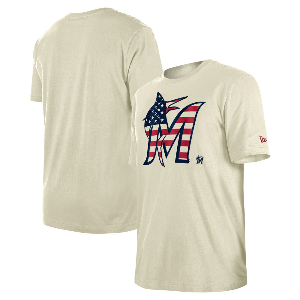 Miami Marlins New Era Americana Flag Fill T-Shirt - Cream - New Era Lifestyle