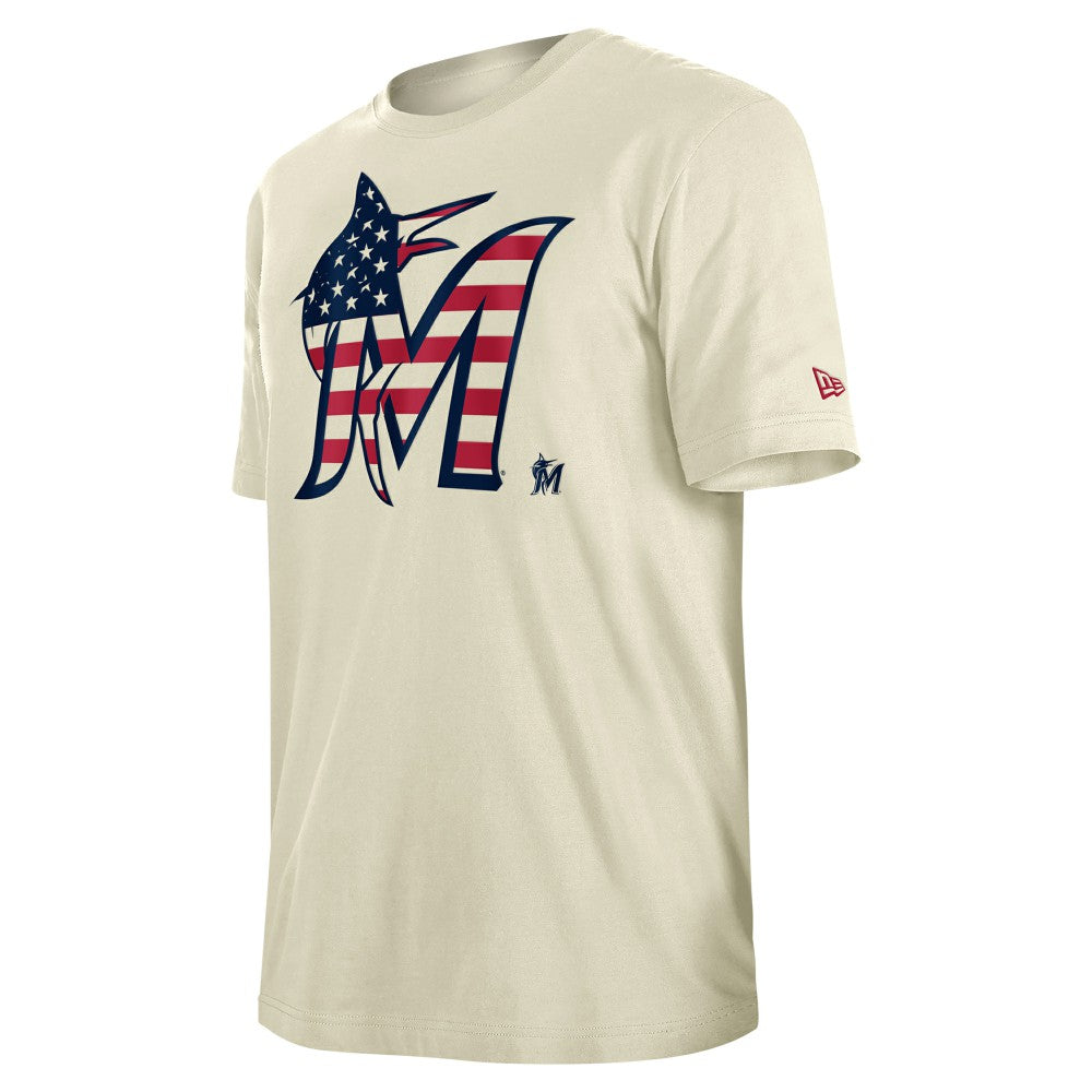 Miami Marlins New Era Americana Flag Fill T-Shirt - Cream - New Era Lifestyle