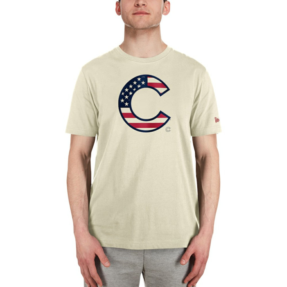 Chicago Cubs New Era Americana Flag Fill T-Shirt - Cream - New Era Lifestyle