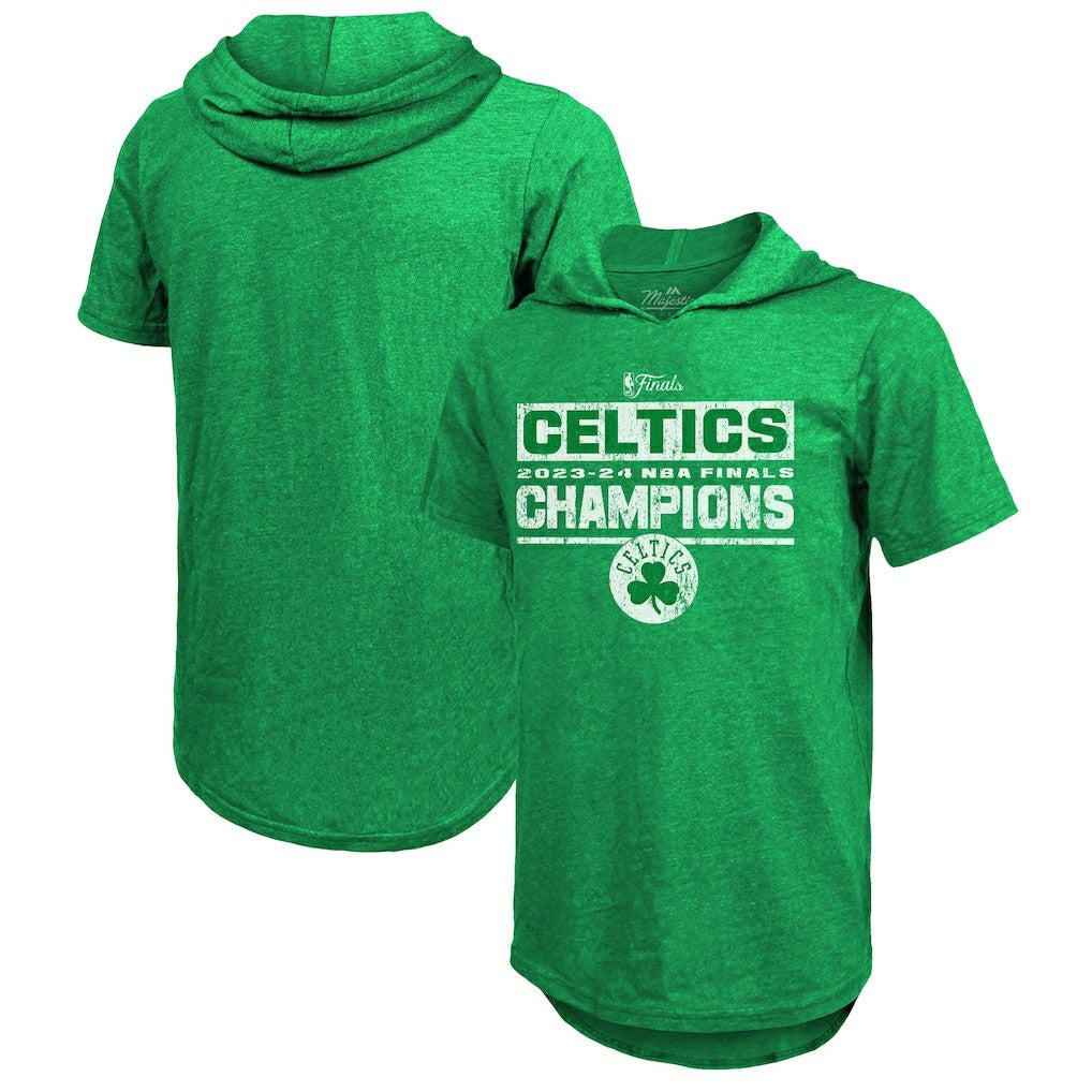 Boston Celtics Majestic Threads Women's 2024 NBA Finals Champions Tri-Blend Short Sleeve Pullover Hoodie Top - Kelly Green