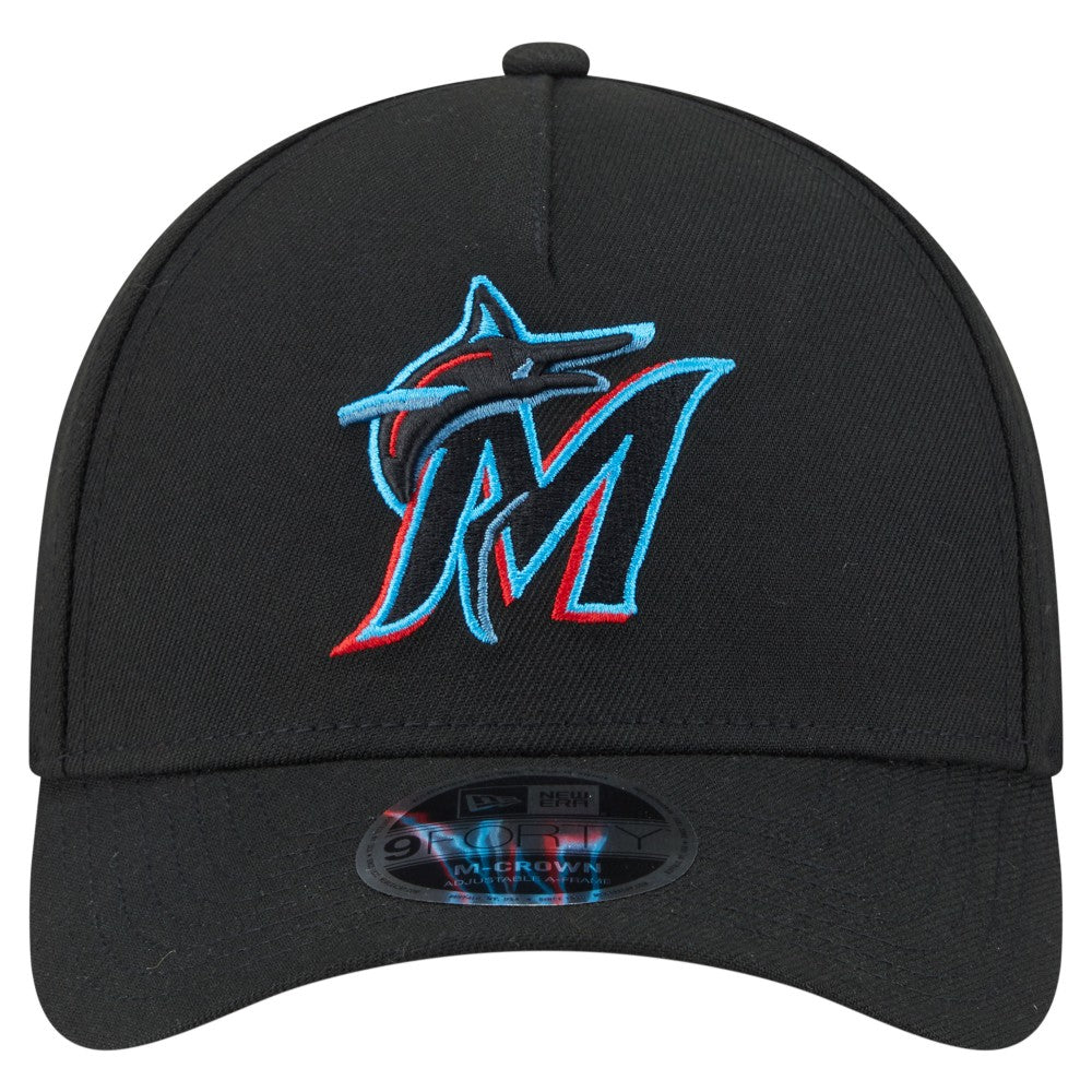 Miami Marlins New Era 9FORTY M-Crown Adjustable Hat - Black - New Era Discount