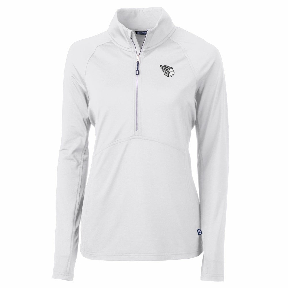 Cleveland Guardians Cutter & Buck Women's Adapt Eco Knit Stretch Recycled Half-Zip DryTec Top - White - MLB Discount