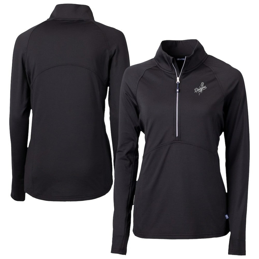 Los Angeles Dodgers Cutter & Buck Women's Adapt Eco Knit Stretch Recycled Half-Zip DryTec Top - Black - MLB Discount