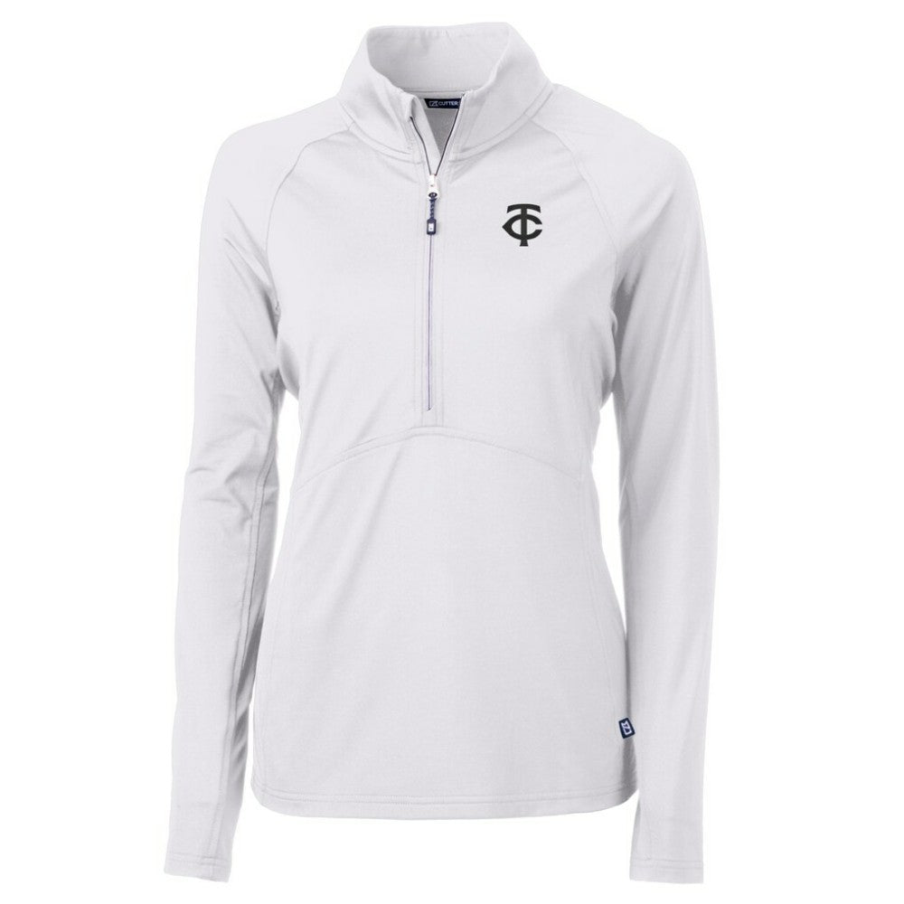 Minnesota Twins Cutter & Buck Women's Adapt Eco Knit Stretch Recycled Half-Zip DryTec Top - White - MLB Discount