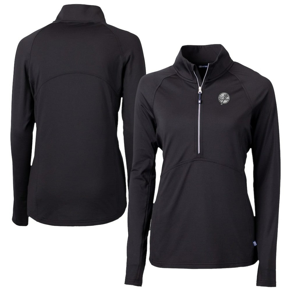 New York Yankees Cutter & Buck Women's Adapt Eco Knit Stretch Recycled Half-Zip DryTec Top - Black - MLB on Sale