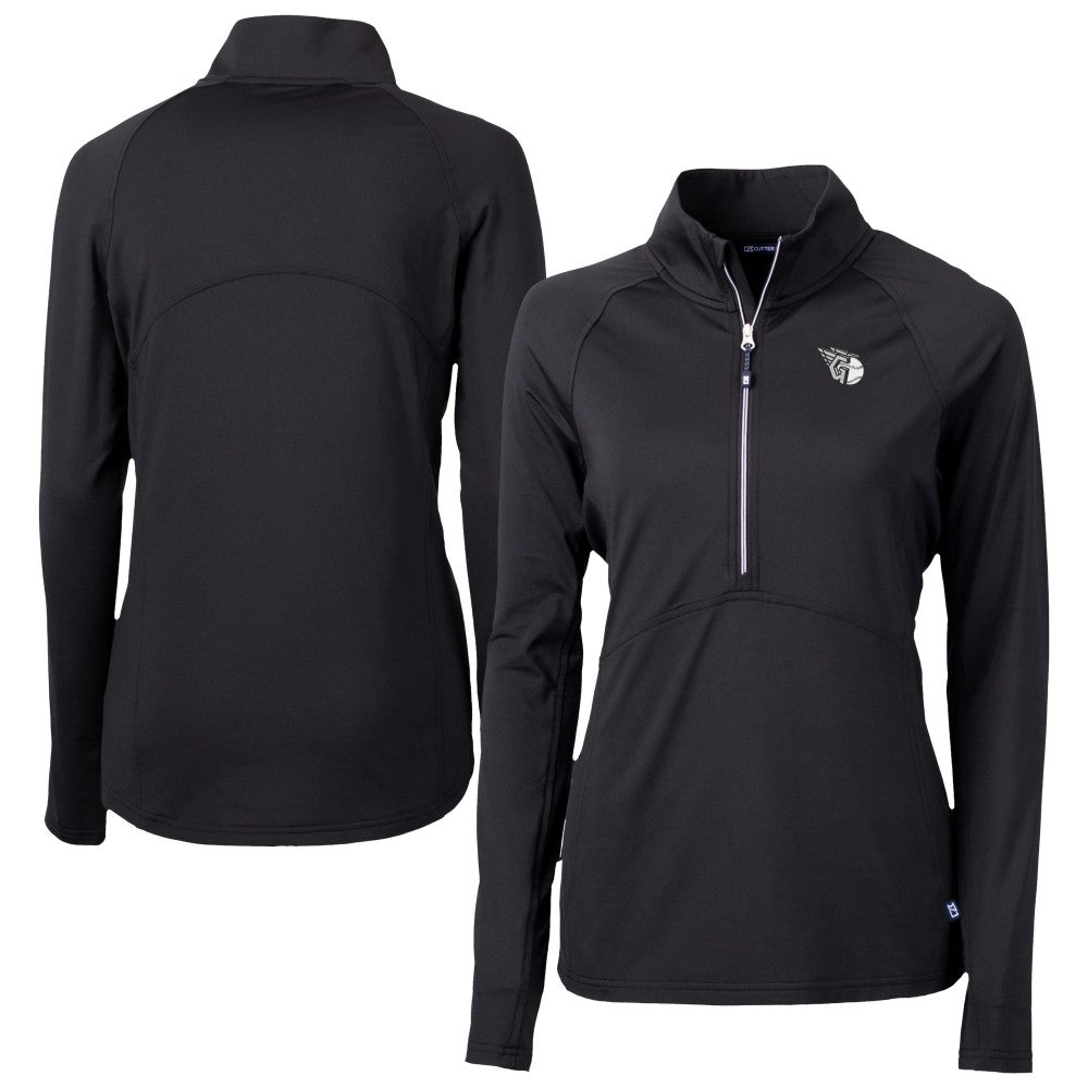 Cleveland Guardians Cutter & Buck Women's Adapt Eco Knit Stretch Recycled Half-Zip DryTec Top - Black - MLB on Sale