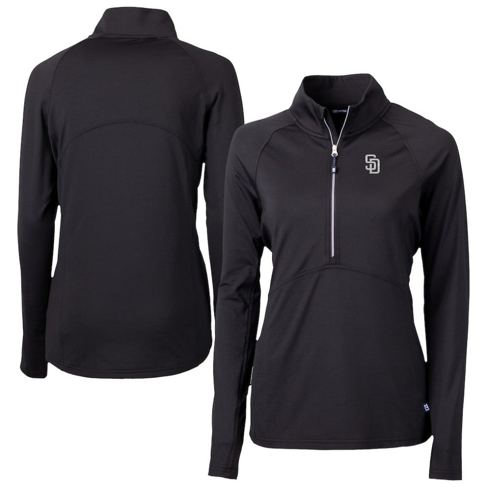 San Diego Padres Cutter & Buck Women's Adapt Eco Knit Stretch Recycled Half-Zip DryTec Top - Black - MLB Sale