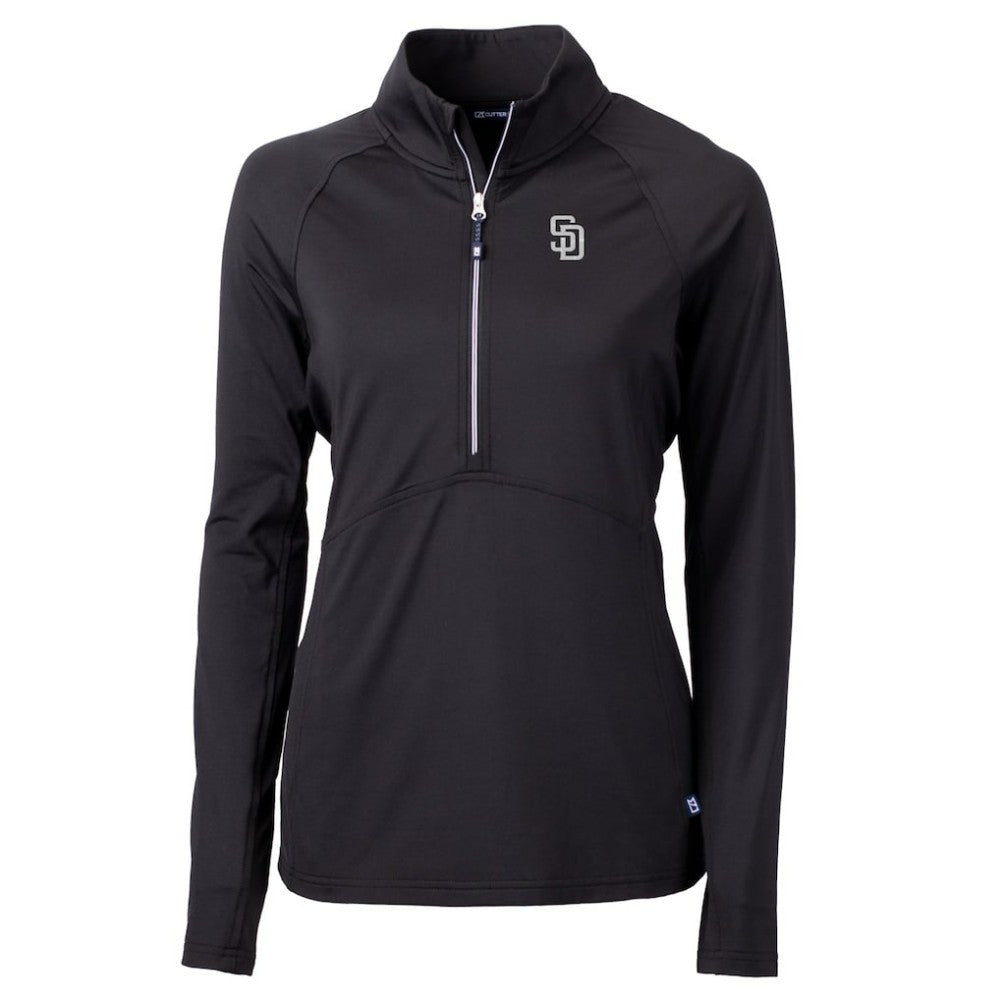 San Diego Padres Cutter & Buck Women's Adapt Eco Knit Stretch Recycled Half-Zip DryTec Top - Black - MLB Sale