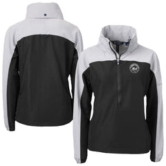 New York Mets Cutter & Buck Women's Charter Eco Recycled Half-Zip Anorak Jacket - Black/Gray - MLB Sale