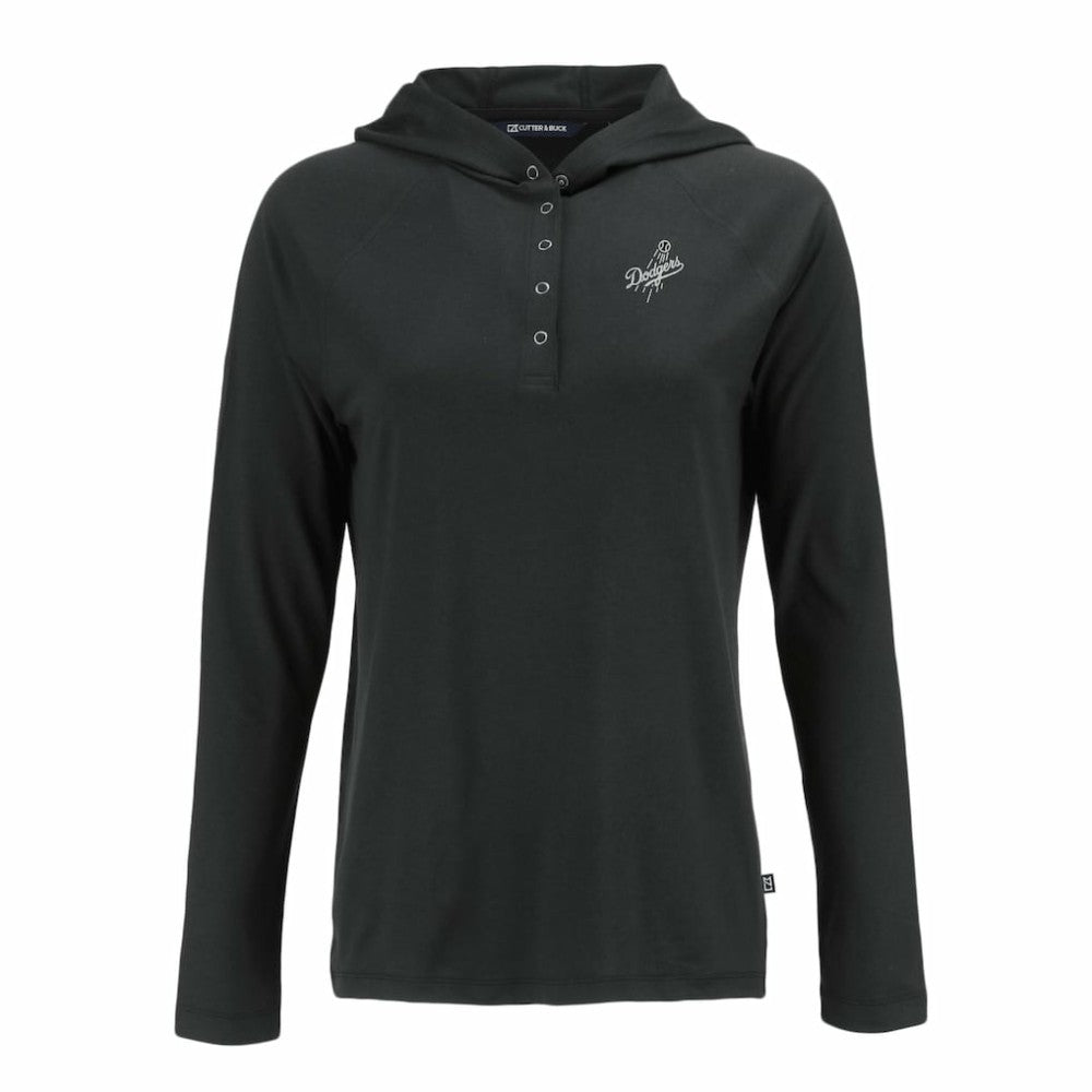 Los Angeles Dodgers Cutter & Buck Women's Coastline Epic Comfort Eco Recycled Raglan Long Sleeve Hoodie T-Shirt - Black - MLB on Sale
