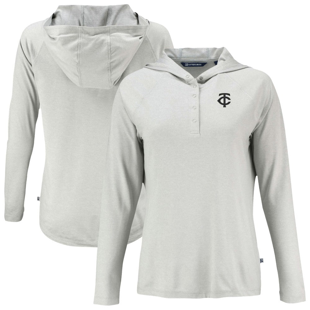Minnesota Twins Cutter & Buck Women's Coastline Epic Comfort Eco Recycled Raglan Long Sleeve Hoodie T-Shirt - Gray - MLB Discount