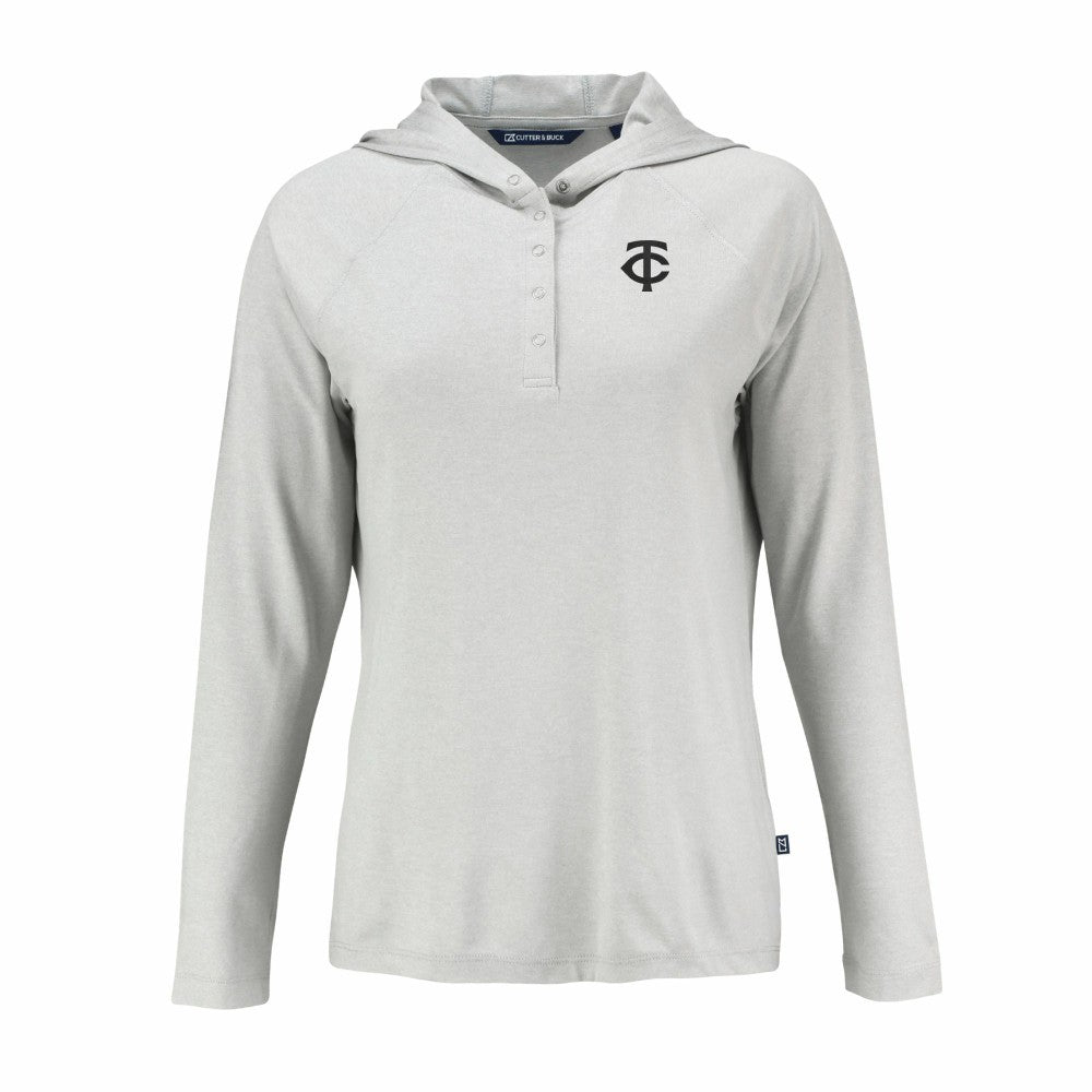 Minnesota Twins Cutter & Buck Women's Coastline Epic Comfort Eco Recycled Raglan Long Sleeve Hoodie T-Shirt - Gray - MLB Discount