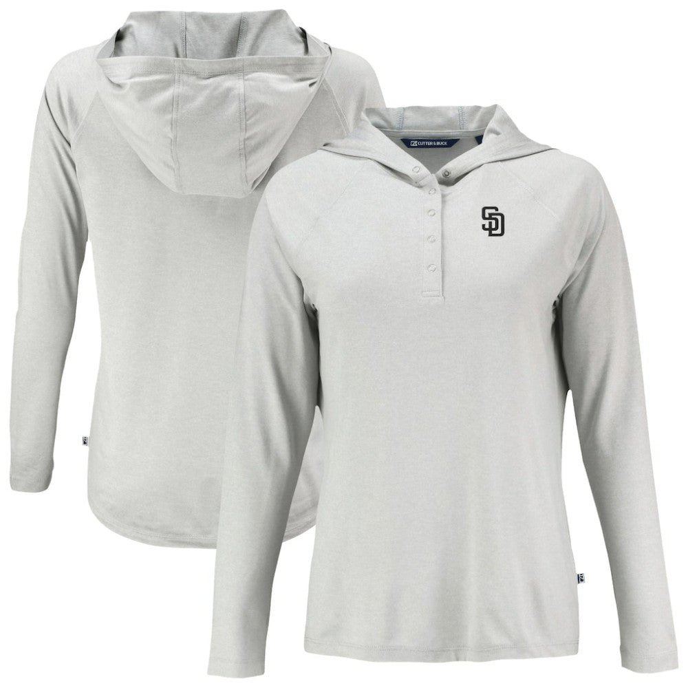 San Diego Padres Cutter & Buck Women's Coastline Epic Comfort Eco Recycled Raglan Long Sleeve Hoodie T-Shirt - Gray - MLB Discount