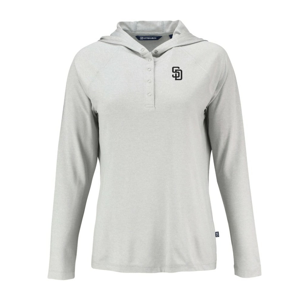 San Diego Padres Cutter & Buck Women's Coastline Epic Comfort Eco Recycled Raglan Long Sleeve Hoodie T-Shirt - Gray - MLB Discount