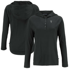 Texas Rangers Cutter & Buck Women's Coastline Epic Comfort Eco Recycled Raglan Long Sleeve Hoodie T-Shirt - Black - MLB Discount