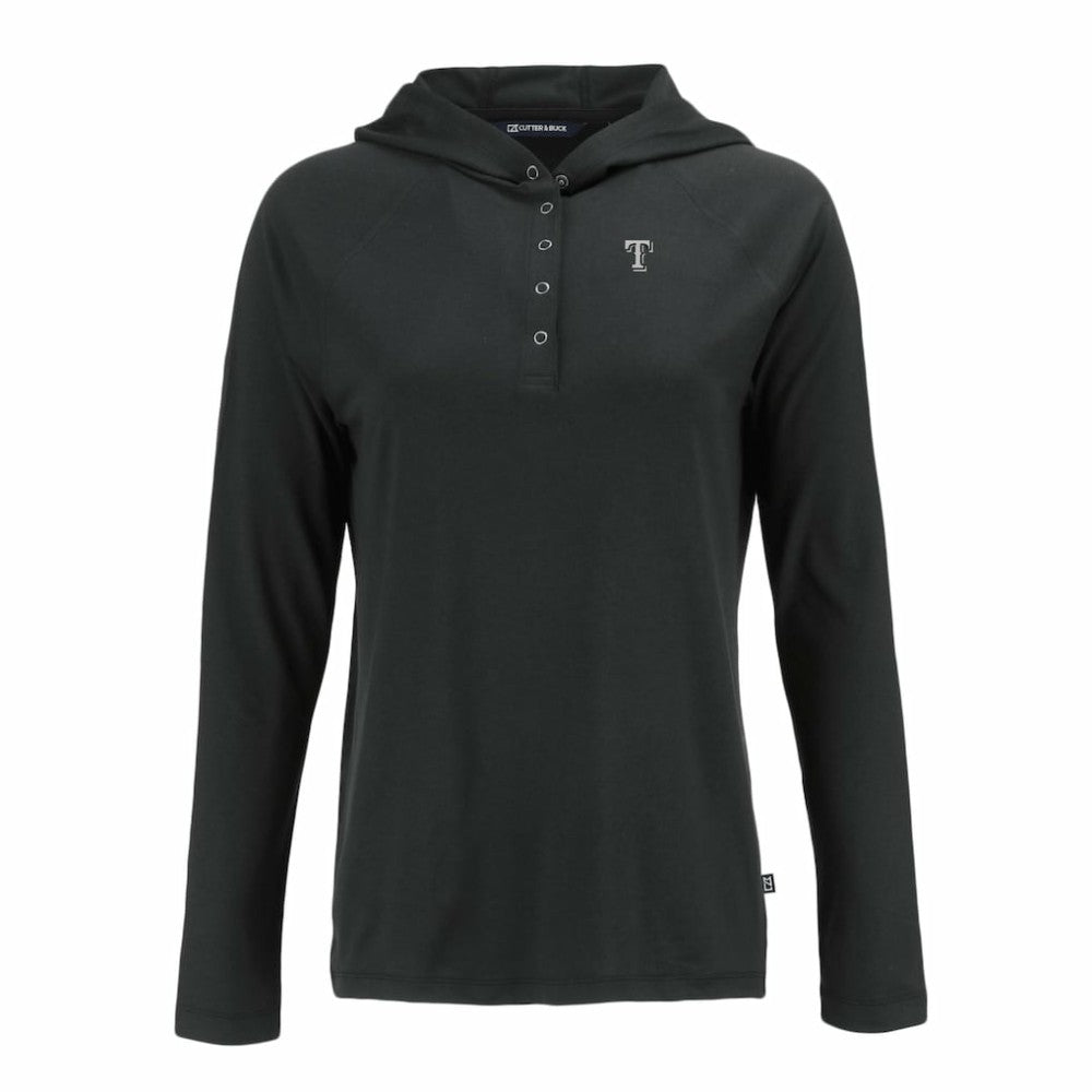 Texas Rangers Cutter & Buck Women's Coastline Epic Comfort Eco Recycled Raglan Long Sleeve Hoodie T-Shirt - Black - MLB Discount