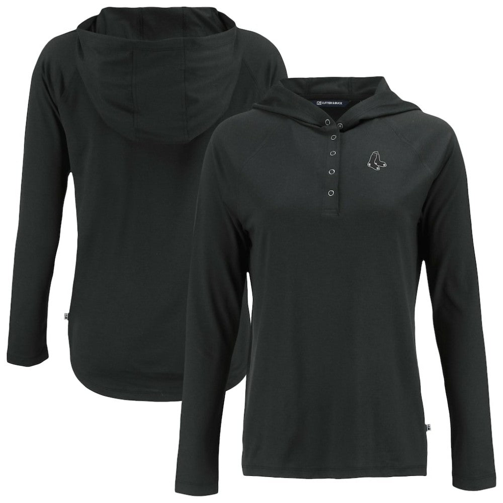 Boston Red Sox Cutter & Buck Women's Coastline Epic Comfort Eco Recycled Raglan Long Sleeve Hoodie T-Shirt - Black - MLB Online
