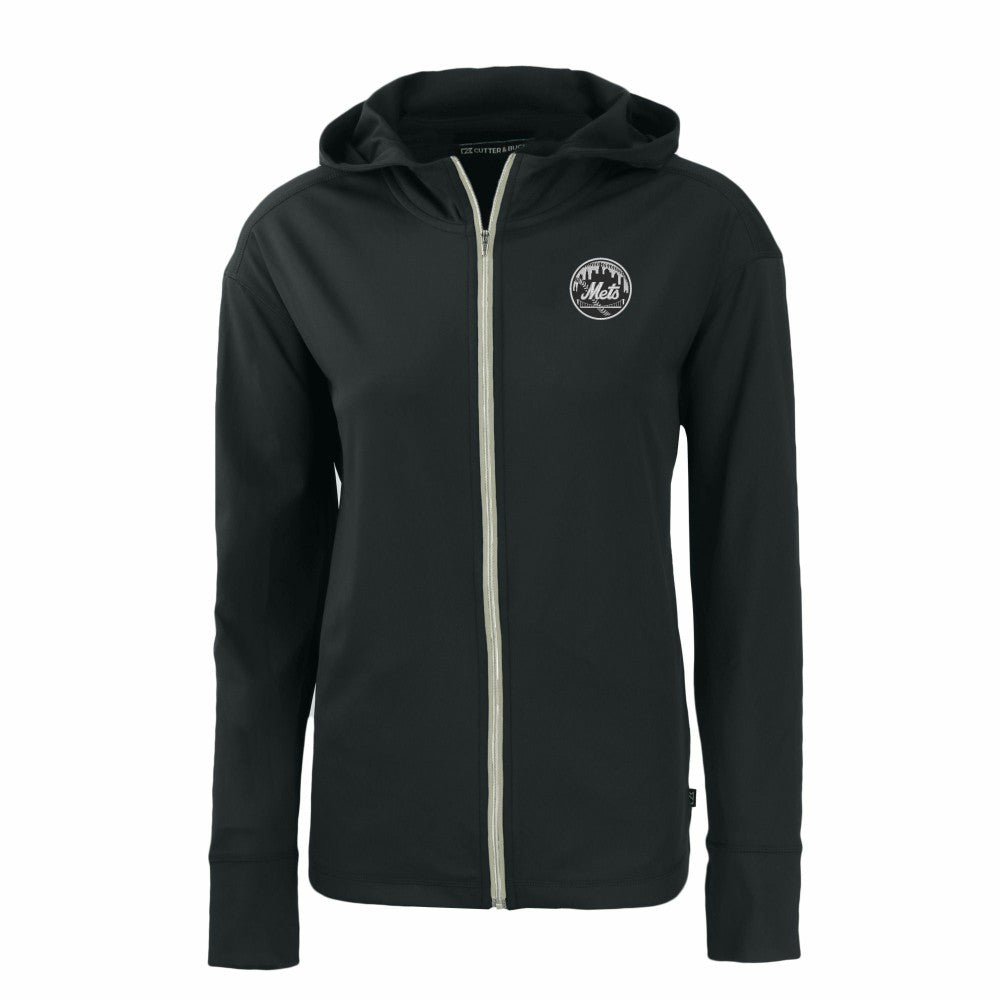 New York Mets Cutter & Buck Women's Daybreak Eco Recycled Full-Zip Hoodie - Black - MLB Discount