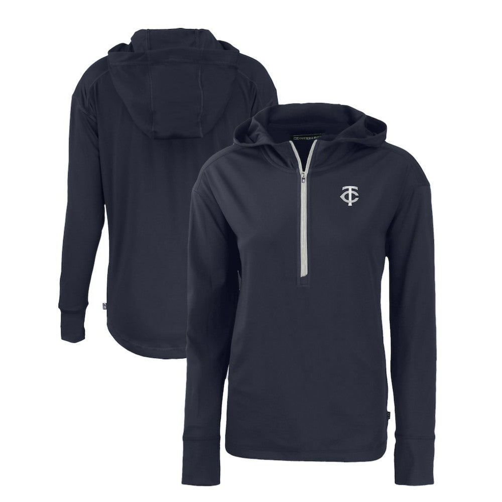 Minnesota Twins Cutter & Buck Women's Daybreak Eco Recycled Half-Zip Hoodie - Navy - MLB on Sale