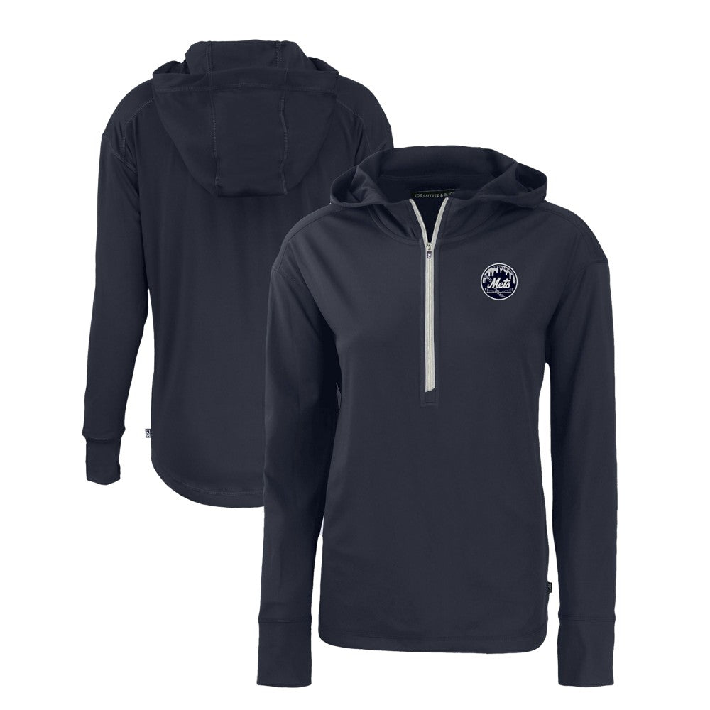 New York Mets Cutter & Buck Women's Daybreak Eco Recycled Half-Zip Hoodie - Navy - MLB Discount