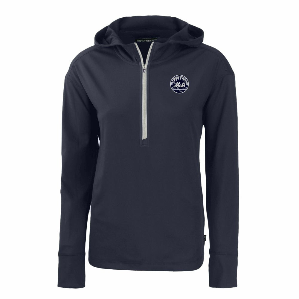 New York Mets Cutter & Buck Women's Daybreak Eco Recycled Half-Zip Hoodie - Navy - MLB Discount