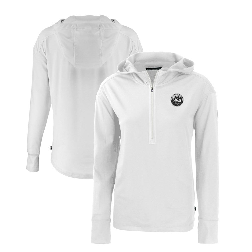 New York Mets Cutter & Buck Women's Daybreak Eco Recycled Half-Zip Hoodie - White - MLB Sale