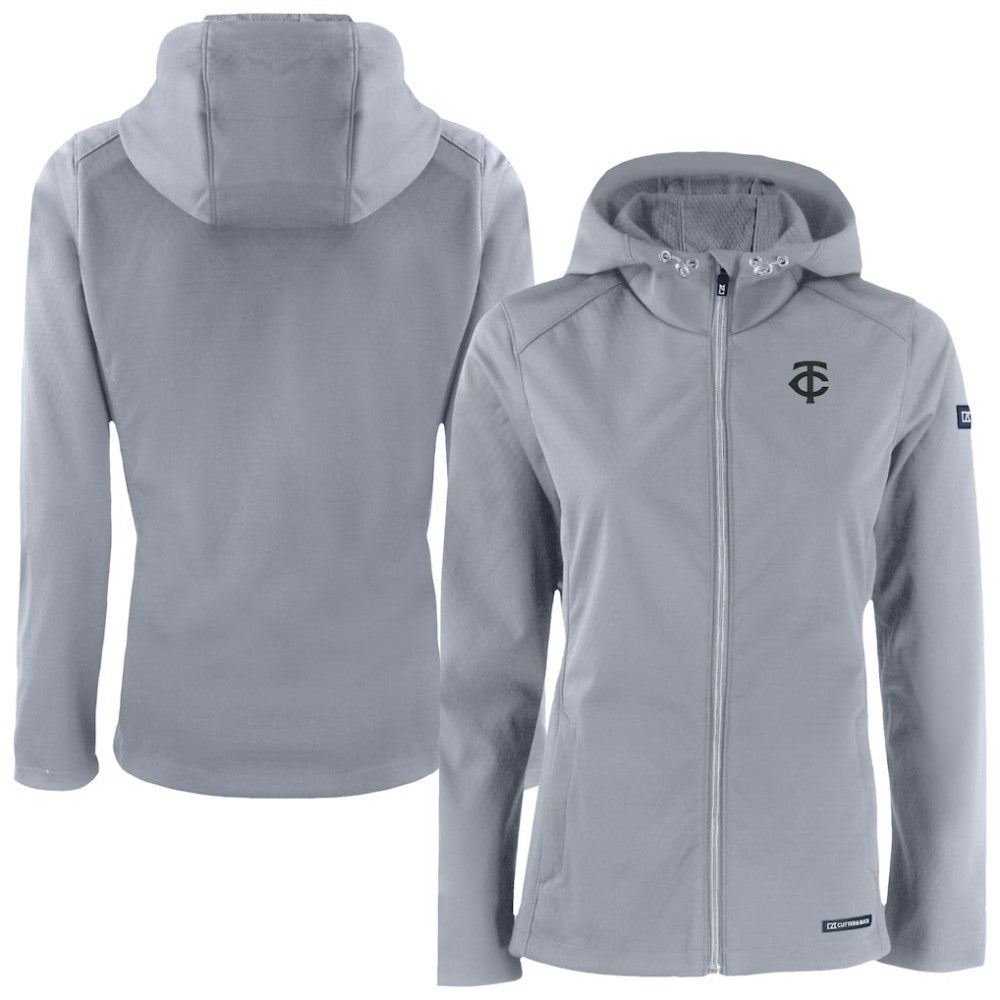 Minnesota Twins Cutter & Buck Women's Evoke Eco Softshell Recycled Full-Zip Hoodie Jacket - Gray - MLB Discount