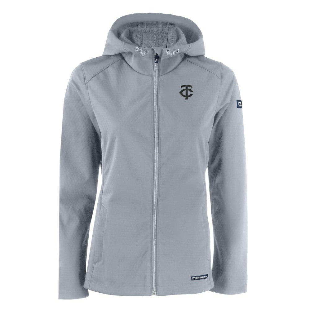 Minnesota Twins Cutter & Buck Women's Evoke Eco Softshell Recycled Full-Zip Hoodie Jacket - Gray - MLB Discount
